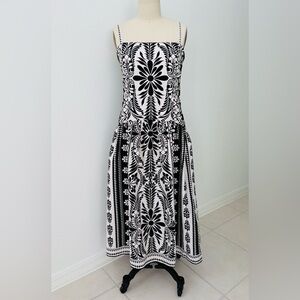 Francesca’s Serena Drop Waist Floral Midi Dress NWT Black & White Cotton L